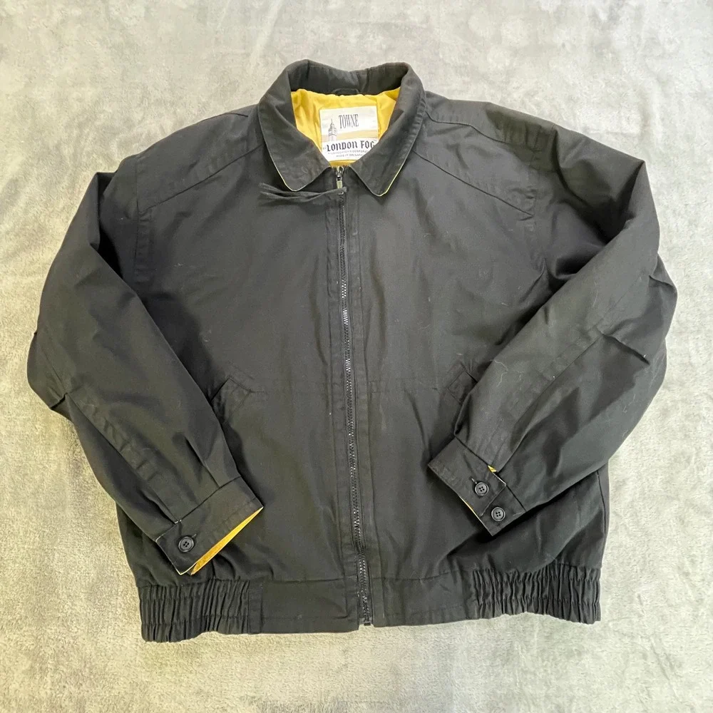London Fog Bomber‎ Jacket Women Medium Black Vintage Towne Zip Up Lightweight